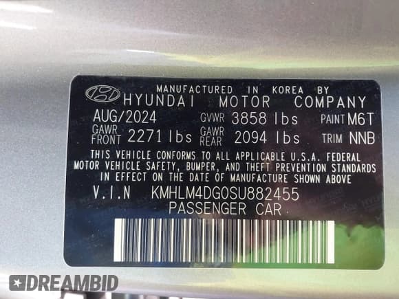 ✅ 2025 Hyundai Elantra SEL Sport • VIN: KMHLM4DG0SU882455 • Lot: 43391644. Listed on IAAI with 8,201 mi. Free auction sales archive from the USA and detailed vehicle history report at DreamBid. Image 9.