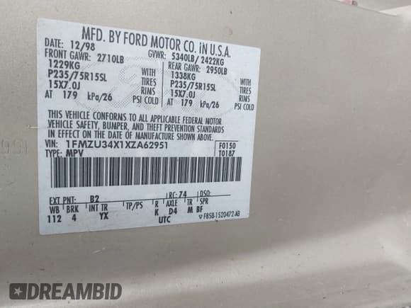 ✅ 1999 Ford Explorer XL • VIN: 1FMZU34X1XZA62951 • Лот: 43663817. Опубликован ранее на IAAI с пробегом 220 290 миль. Бесплатный доступ к архиву аукционных продаж из США и подробный отчёт об истории автомобиля на DreamBid. Изображение 9.