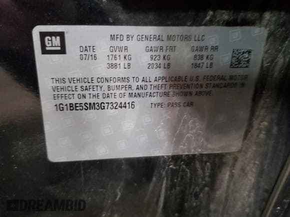 ✅ 2016 Chevrolet Cruze LT • VIN: 1G1BE5SM3G7324416 • Лот: 73637322. Опубликован ранее на Copart с пробегом 93 902 миль. Бесплатный доступ к архиву аукционных продаж из США и подробный отчёт об истории автомобиля на DreamBid. Изображение 12.