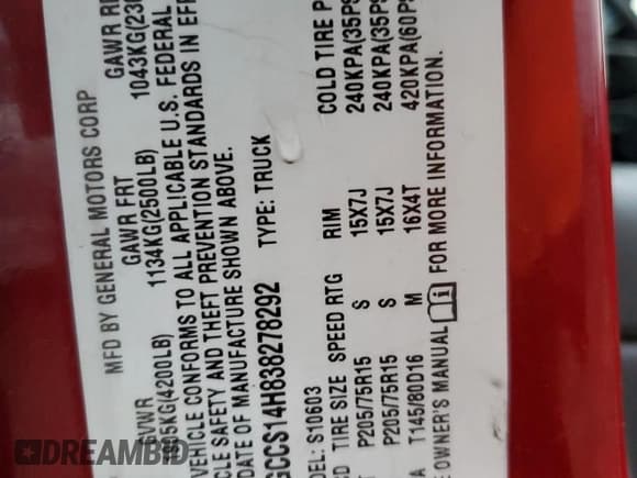 ✅ 2003 Chevrolet S-10 LS • VIN: 1GCCS14H838278292 • Лот: 86014964. Опубликован ранее на Copart с пробегом 90 257 миль. Бесплатный доступ к архиву аукционных продаж из США и подробный отчёт об истории автомобиля на DreamBid. Изображение 12.