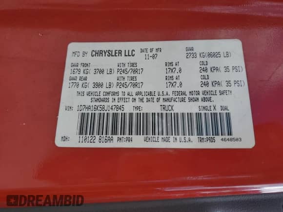 2008 Dodge 1500 ST с VIN 1D7HA16K58J147845, выставлен на аукционе Copart как лот 85665244 с пробегом 227 550 миль миль и Списание • Salvage title. История ставок и продаж доступна на DreamBid. Изображение 14.