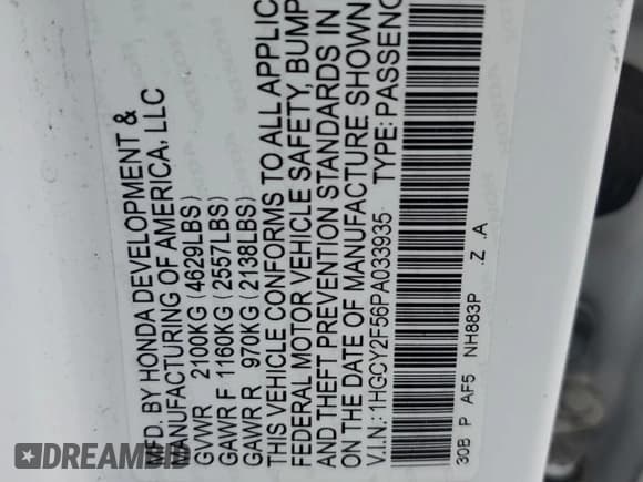 ✅ 2023 Honda Accord Sport • VIN: 1HGCY2F56PA033935 • Лот: 85131265. Опубликован ранее на Copart с пробегом 109 988 миль. Бесплатный доступ к архиву аукционных продаж из США и подробный отчёт об истории автомобиля на DreamBid. Изображение 13.