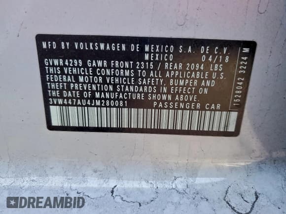 ✅ 2018 Volkswagen Golf GTI S • VIN: 3VW447AU4JM280081 • Лот: 94588725. Опубликован ранее на Copart с пробегом 92 079 миль. Бесплатный доступ к архиву аукционных продаж из США и подробный отчёт об истории автомобиля на DreamBid. Изображение 13.