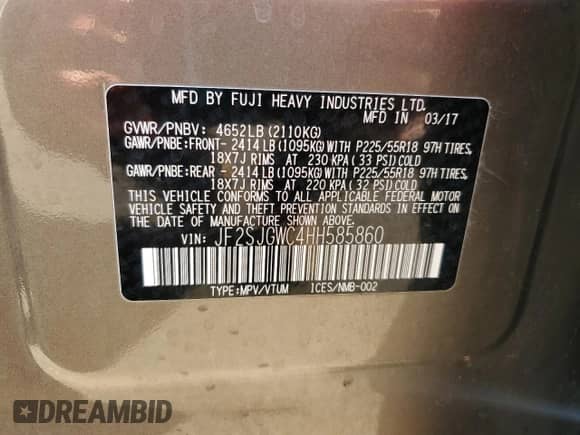 2017 Subaru Forester Touring с VIN JF2SJGWC4HH585860, выставлен на аукционе Copart как лот 85157815 с пробегом 89 784 миль миль и Списание • Salvage title. История ставок и продаж доступна на DreamBid. Изображение 13.