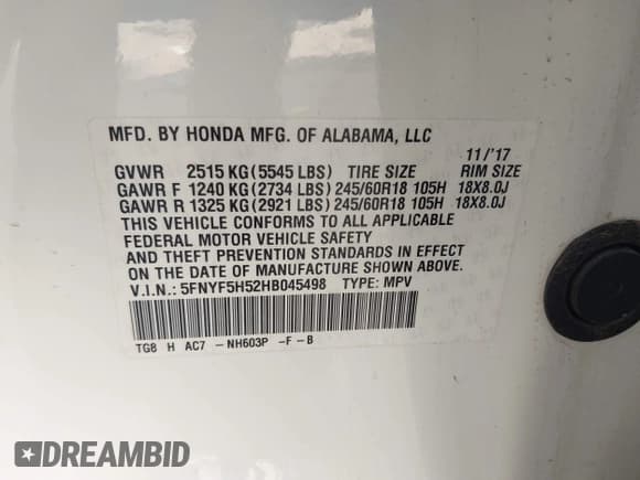 ✅ 2017 Honda Pilot EX-L • VIN: 5FNYF5H52HB045498 • Лот: 43811861. Опубликован ранее на IAAI с пробегом 112 199 миль. Бесплатный доступ к архиву аукционных продаж из США и подробный отчёт об истории автомобиля на DreamBid. Изображение 9.