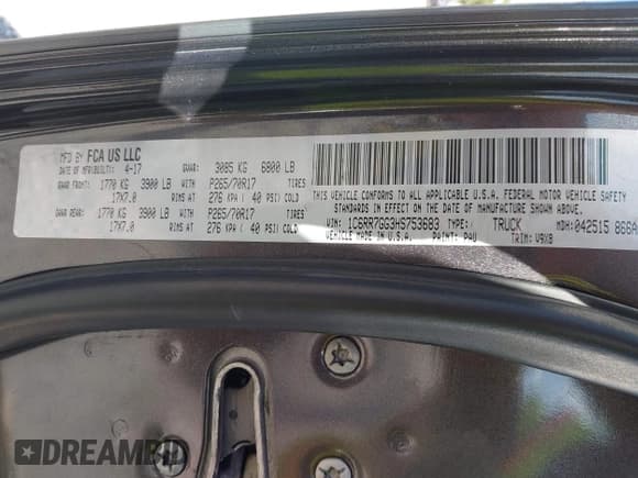 ✅ 2017 Ram 1500 SLT • VIN: 1C6RR7GG3HS753683 • Lot: 42612780. Listed on IAAI with 146,445 mi. Free auction sales archive from the USA and detailed vehicle history report at DreamBid. Image 9.