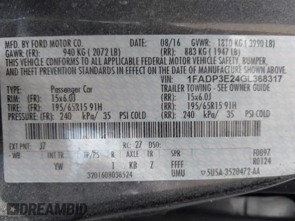 ✅ 2016 Ford Focus S • VIN: 1FADP3E24GL368317 • Lot: 43249879. Wystawiony na IAAI z przebiegiem 60 908 mil. Bezpłatny archiwum sprzedaży aukcyjnych z USA i szczegółowy raport historii pojazdu na DreamBid. Zdjęcie 9.