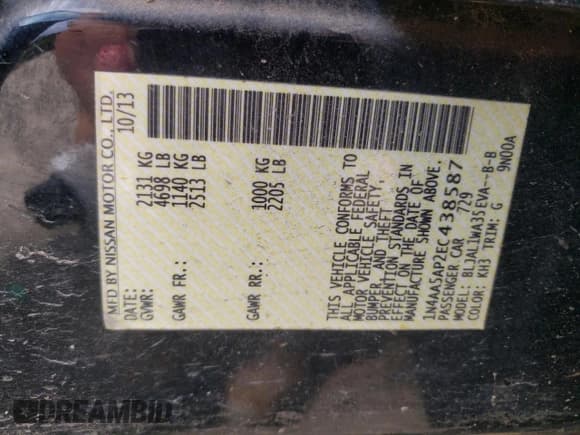 ✅ 2014 Nissan Maxima S • VIN: 1N4AA5AP2EC438587 • Lot: 80008385. Listed on Copart with 183,867 mi. Free auction sales archive from the USA and detailed vehicle history report at DreamBid. Image 12.