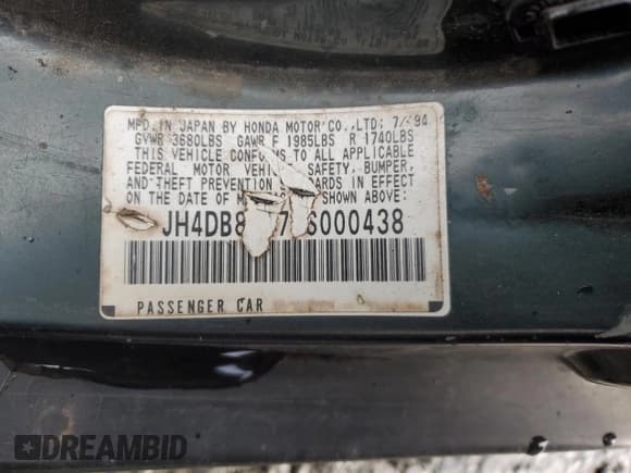 ✅ 1995 Acura Integra • VIN: JH4DB8597SS000438 • Лот: 82007204. Опубликован ранее на Copart с пробегом 188 825 миль. Бесплатный доступ к архиву аукционных продаж из США и подробный отчёт об истории автомобиля на DreamBid. Изображение 12.