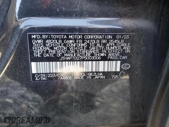 ✅ 2023 Lexus IS 500 F Sport Performance • VIN: JTHAP1D27P5003006 • Lot: 42683665. Wystawiony na Copart z przebiegiem Nie podano. Bezpłatny archiwum sprzedaży aukcyjnych z USA i szczegółowy raport historii pojazdu na DreamBid. Zdjęcie 12.