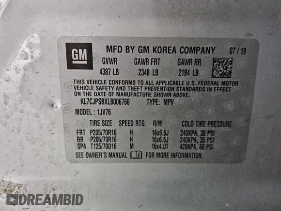 ✅ 2020 Chevrolet Trax LT • VIN: KL7CJPSBXLB006766 • Lot: 93961785. Wystawiony na Copart z przebiegiem 77 839 mil. Bezpłatny archiwum sprzedaży aukcyjnych z USA i szczegółowy raport historii pojazdu na DreamBid. Zdjęcie 13.