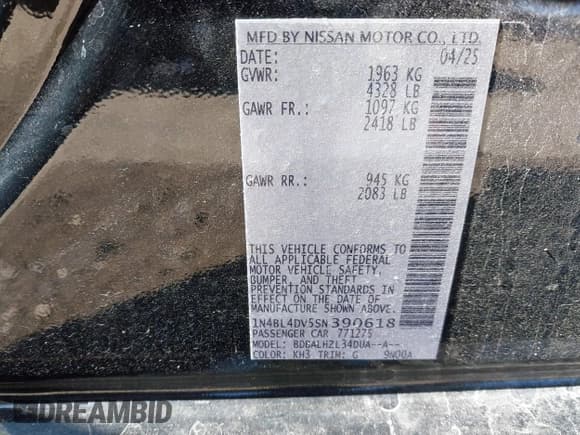 ✅ 2025 Nissan Altima SV • VIN: 1N4BL4DV5SN390618 • Lot: 43594178. Wystawiony na IAAI z przebiegiem 14 763 mil. Bezpłatny archiwum sprzedaży aukcyjnych z USA i szczegółowy raport historii pojazdu na DreamBid. Zdjęcie 9.