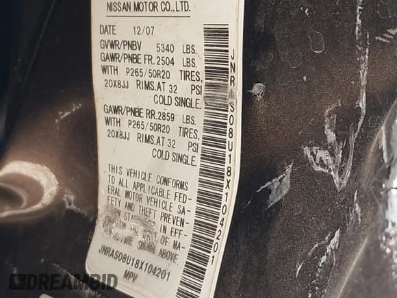 ✅ 2008 Infiniti FX • VIN: JNRAS08U18X104201 • Lot: 42603588. Wystawiony na IAAI z przebiegiem 197 977 mil. Bezpłatny archiwum sprzedaży aukcyjnych z USA i szczegółowy raport historii pojazdu na DreamBid. Zdjęcie 9.