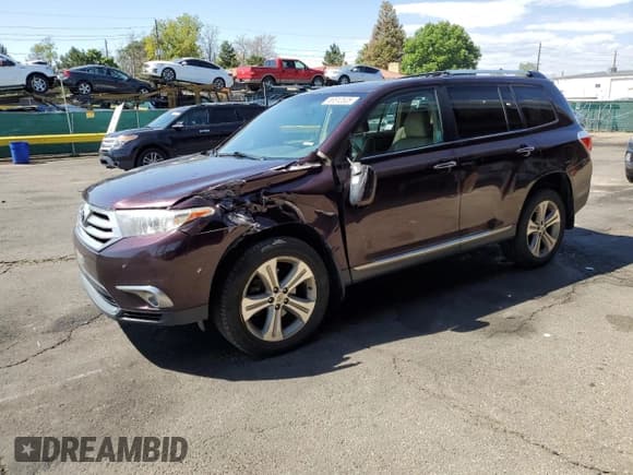 ✅ 2012 Toyota Highlander Limited • VIN: 5TDDK3EH8CS126751 • Lot: 68512525. Listed on Copart with 127,615 mi. Free auction sales archive from the USA and detailed vehicle history report at DreamBid. Image 1.