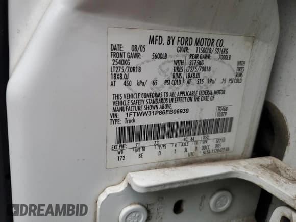 ✅ 2006 Ford F-350 XL • VIN: 1FTWW31P86EB06939 • Lot: 92293805. Wystawiony na Copart z przebiegiem 143 300 mil. Bezpłatny archiwum sprzedaży aukcyjnych z USA i szczegółowy raport historii pojazdu na DreamBid. Zdjęcie 12.