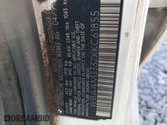 1999 BMW 3 Series 323i with VIN WBAAM3332XKC61855, listed as a Copart auction lot 62864565 with Not provided miles and Salvage title. Bid and sale history available at DreamBid. Image 12.