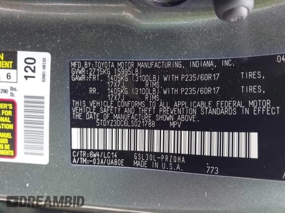 ✅ 2020 Toyota Sienna XLE Auto Access Seat • VIN: 5TDYZ3DC6LS021788 • Lot: 42178834. Listed on IAAI with 132,107 mi. Free auction sales archive from the USA and detailed vehicle history report at DreamBid. Image 9.