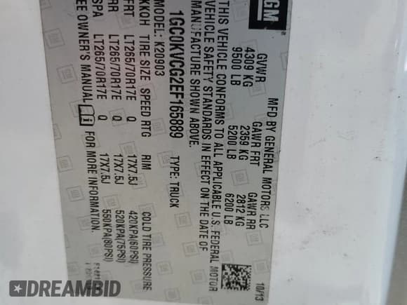 ✅ 2014 Chevrolet Silverado 2500HD Work Truck • VIN: 1GC0KVCG2EF165889 • Лот: 69991135. Опубликован ранее на Copart с пробегом 229 423 миль. Бесплатный доступ к архиву аукционных продаж из США и подробный отчёт об истории автомобиля на DreamBid. Изображение 12.