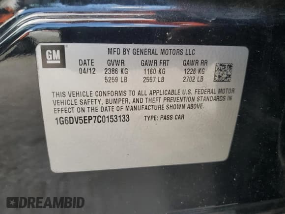 ✅ 2012 Cadillac CTS-V • VIN: 1G6DV5EP7C0153133 • Lot: 76291684. Listed on Copart with 67,696 mi. Free auction sales archive from the USA and detailed vehicle history report at DreamBid. Image 12.