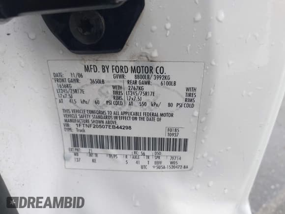 ✅ 2007 Ford F-250 XL • VIN: 1FTNF20507EB44298 • Лот: 41240766. Опубликован ранее на IAAI с пробегом 83 190 миль. Бесплатный доступ к архиву аукционных продаж из США и подробный отчёт об истории автомобиля на DreamBid. Изображение 9.