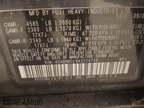 ✅ 2010 Subaru Outback Premium All-Weather Anniversary • VIN: 4S4BRBGC8A3324738 • Lot: 43917553. Listed on IAAI with 149,864 mi. Free auction sales archive from the USA and detailed vehicle history report at DreamBid. Image 9.