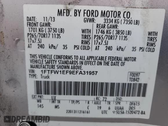 ✅ 2014 Ford F-150 XL • VIN: 1FTFW1EF9EFA31957 • Lot: 78914133. Listed on Copart with 287,314 mi. Free auction sales archive from the USA and detailed vehicle history report at DreamBid. Image 12.