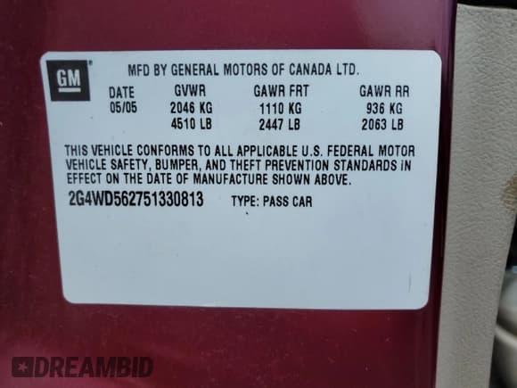 ✅ 2005 Buick LaCrosse CXL • VIN: 2G4WD562751330813 • Лот: 69867055. Опубликован ранее на Copart с пробегом 65 373 миль. Бесплатный доступ к архиву аукционных продаж из США и подробный отчёт об истории автомобиля на DreamBid. Изображение 12.