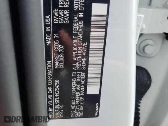 ✅ 2022 Volvo S60 Inscription • VIN: 7JRL12FL1NG154756 • Лот: 68890224. Опубликован ранее на Copart с пробегом 28 461 миль. Бесплатный доступ к архиву аукционных продаж из США и подробный отчёт об истории автомобиля на DreamBid. Изображение 12.