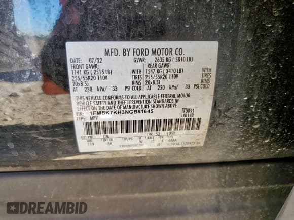 ✅ 2022 Ford Explorer ST-Line • VIN: 1FMSK7KH3NGB61645 • Lot: 90803125. Listed on Copart with 49,245 mi. Free auction sales archive from the USA and detailed vehicle history report at DreamBid. Image 14.