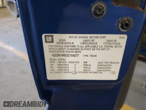 ✅ 2003 Chevrolet Silverado 1500 Work Truck • VIN: 1GCEK14V03Z164277 • Lot: 81979865. Listed on Copart with 293,682 mi. Free auction sales archive from the USA and detailed vehicle history report at DreamBid. Image 12.