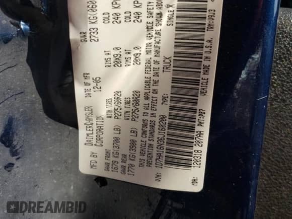 2006 Dodge 1500 SLT with VIN 1D7HA16N36J160200, listed as a Copart auction lot 68312124 with 188,412 mi miles and Salvage title. Bid and sale history available at DreamBid. Image 13.