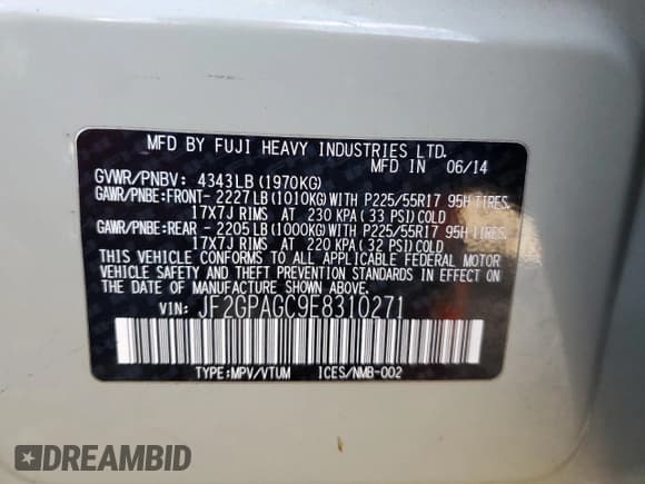 ✅ 2014 Subaru Crosstrek Limited • VIN: JF2GPAGC9E8310271 • Lot: 91670645. Listed on Copart with 62,773 mi. Free auction sales archive from the USA and detailed vehicle history report at DreamBid. Image 12.