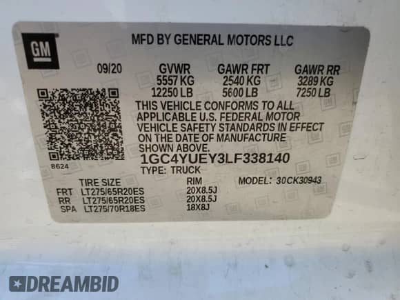 2020 Chevrolet Silverado 3500HD LTZ с VIN 1GC4YUEY3LF338140, выставлен на аукционе Copart как лот 78820064 с пробегом 112 314 миль миль и Списание • Salvage title. История ставок и продаж доступна на DreamBid. Изображение 15.