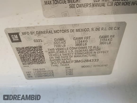 ✅ 2021 GMC Sierra 1500 • VIN: 3GTU9AEF3MG284333 • Lot: 43179709. Listed on IAAI with 136,779 mi. Free auction sales archive from the USA and detailed vehicle history report at DreamBid. Image 9.