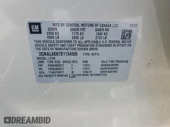 ✅ 2014 Chevrolet Equinox LS • VIN: 2GNALAEK7E1134308 • Лот: 71070394. Опубликован ранее на Copart с пробегом 162 286 миль. Бесплатный доступ к архиву аукционных продаж из США и подробный отчёт об истории автомобиля на DreamBid. Изображение 16.