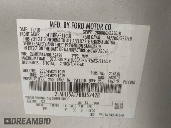 ✅ 2011 Lincoln MKT EcoBoost • VIN: 2LMHJ5AT7BBJ52428 • Лот: 42602149. Опубликован ранее на IAAI с пробегом 160 954 миль. Бесплатный доступ к архиву аукционных продаж из США и подробный отчёт об истории автомобиля на DreamBid. Изображение 9.