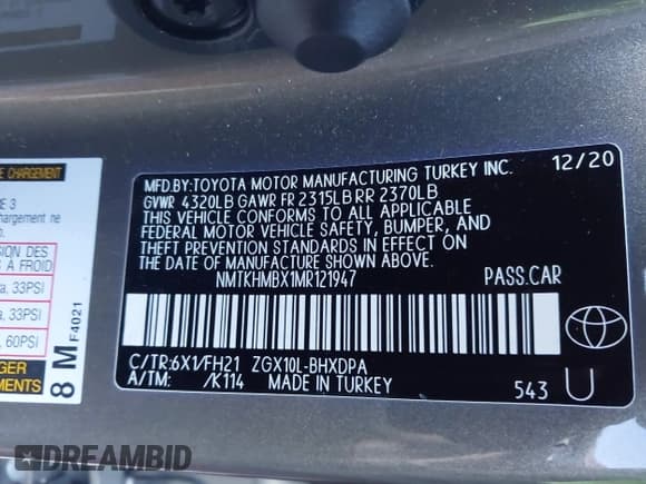 ✅ 2021 Toyota C-HR LE • VIN: NMTKHMBX1MR121947 • Lot: 43426865. Listed on IAAI with 24,545 mi. Free auction sales archive from the USA and detailed vehicle history report at DreamBid. Image 9.