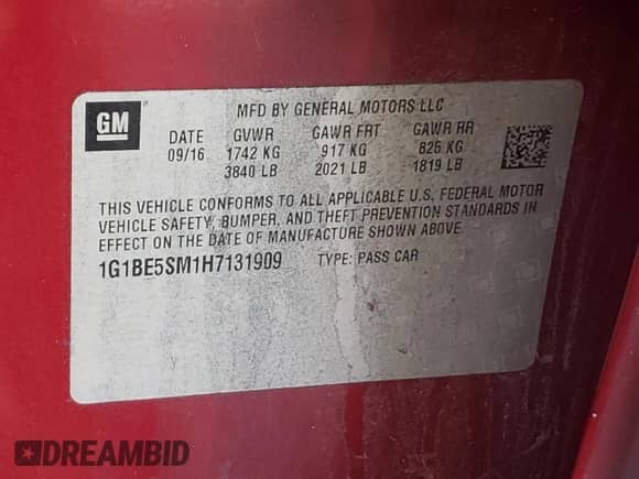 2017 Chevrolet Cruze LT с VIN 1G1BE5SM1H7131909, выставлен на аукционе Copart как лот 66890872 с пробегом 81 706 миль миль и . История ставок и продаж доступна на DreamBid. Изображение 13.