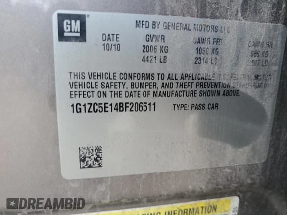 ✅ 2011 Chevrolet Malibu 1LT • VIN: 1G1ZC5E14BF206511 • Lot: 74943094. Listed on Copart with 118,498 mi. Free auction sales archive from the USA and detailed vehicle history report at DreamBid. Image 12.