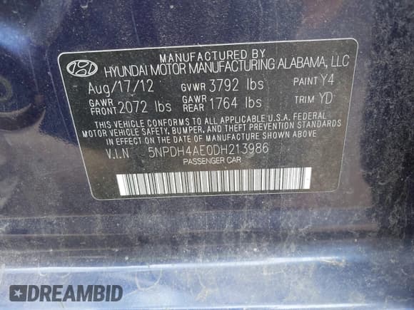 ✅ 2013 Hyundai Elantra GLS • VIN: 5NPDH4AE0DH213986 • Lot: 43575259. Listed on IAAI with 184,670 mi. Free auction sales archive from the USA and detailed vehicle history report at DreamBid. Image 9.