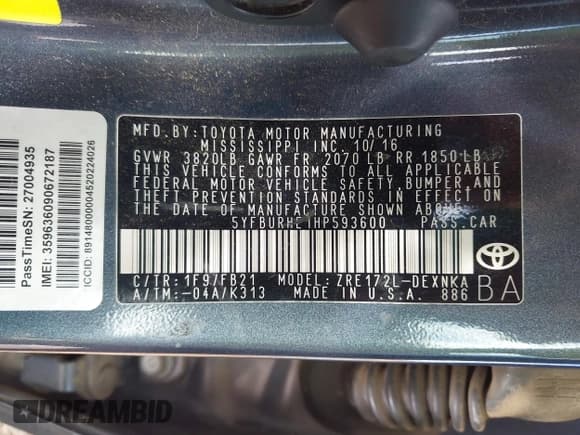 ✅ 2017 Toyota Corolla LE • VIN: 5YFBURHE1HP593600 • Lot: 43311094. Wystawiony na IAAI z przebiegiem 143 736 mil. Bezpłatny archiwum sprzedaży aukcyjnych z USA i szczegółowy raport historii pojazdu na DreamBid. Zdjęcie 9.