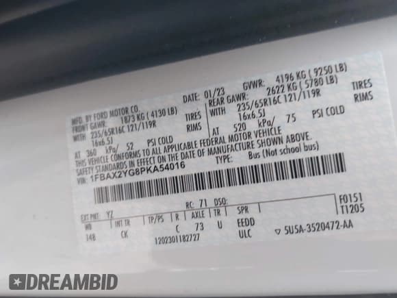 ✅ 2023 Ford Transit Passenger XL • VIN: 1FBAX2YG8PKA54016 • Лот: 42959573. Опубликован ранее на IAAI с пробегом 59 536 миль. Бесплатный доступ к архиву аукционных продаж из США и подробный отчёт об истории автомобиля на DreamBid. Изображение 9.