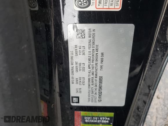 ✅ 2017 Chevrolet Camaro 2SS • VIN: 1G1FH3D75H0106850 • Lot: 85535654. Listed on Copart with Not provided. Free auction sales archive from the USA and detailed vehicle history report at DreamBid. Image 12.