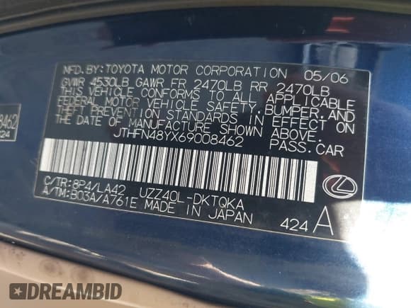 ✅ 2006 Lexus SC 430 • VIN: JTHFN48YX69008462 • Lot: 41660498. Wystawiony na IAAI z przebiegiem 168 364 mil. Bezpłatny archiwum sprzedaży aukcyjnych z USA i szczegółowy raport historii pojazdu na DreamBid. Zdjęcie 9.