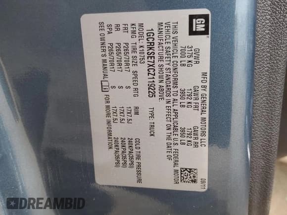 ✅ 2012 Chevrolet Silverado 1500 LT • VIN: 1GCRKSE7XCZ119225 • Lot: 67608704. Listed on Copart with 46,568 mi. Free auction sales archive from the USA and detailed vehicle history report at DreamBid. Image 12.