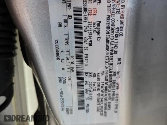 ✅ 2013 Ford Focus SE • VIN: 1FADP3F24DL362625 • Lot: 90064025. Listed on Copart with 37,180 mi. Free auction sales archive from the USA and detailed vehicle history report at DreamBid. Image 13.