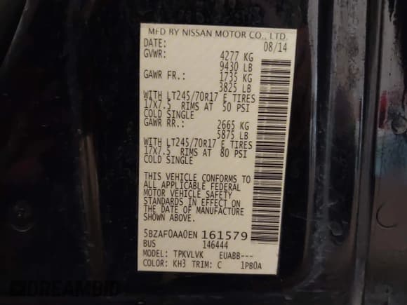 ✅ 2014 Nissan NV SL • VIN: 5BZAF0AA0EN161579 • Lot: 42896822. Listed on IAAI with 155,568 mi. Free auction sales archive from the USA and detailed vehicle history report at DreamBid. Image 9.