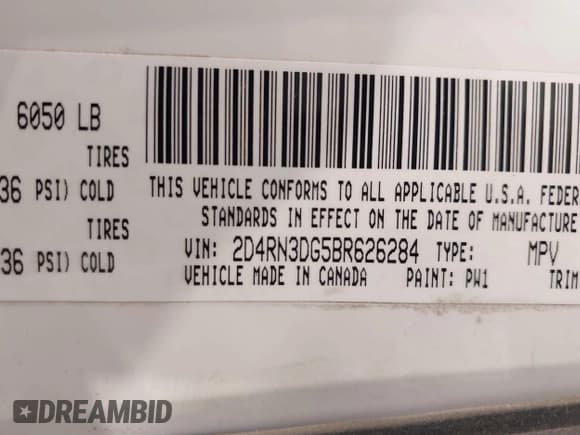 ✅ 2011 Dodge Grand Caravan Mainstreet • VIN: 2D4RN3DG5BR626284 • Lot: 43647109. Listed on IAAI with 166,584 mi. Free auction sales archive from the USA and detailed vehicle history report at DreamBid. Image 9.