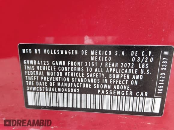 ✅ 2020 Volkswagen Jetta S • VIN: 3VWCB7BU4LM046963 • Lot: 43707215. Listed on IAAI with 138,516 mi. Free auction sales archive from the USA and detailed vehicle history report at DreamBid. Image 9.