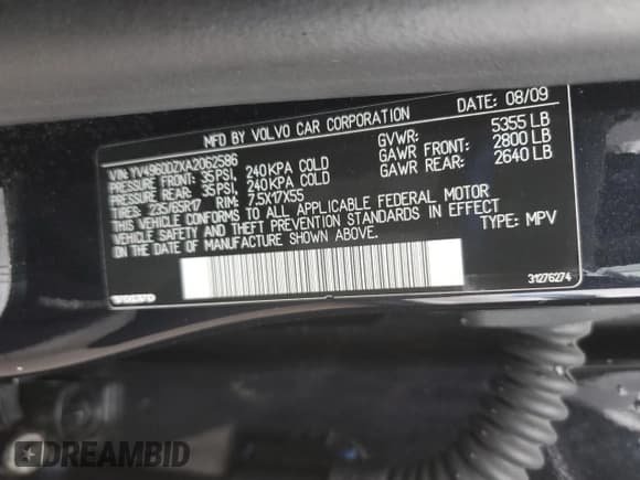 ✅ 2010 Volvo XC60 3.2L • VIN: YV4960DZXA2062586 • Лот: 82727015. Опубликован ранее на Copart с пробегом 141 244 миль. Бесплатный доступ к архиву аукционных продаж из США и подробный отчёт об истории автомобиля на DreamBid. Изображение 13.